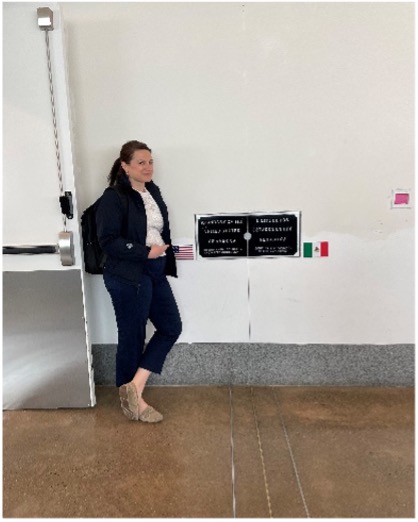Alice Popescu at the US-Mexico border (Cross Border Bridge).